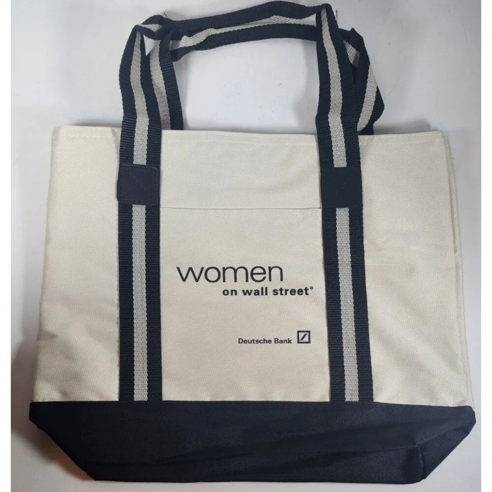 Deutsche Bank Women On Wall Street Large Tote Bag ~ Cream/ Black, Plaid Interior